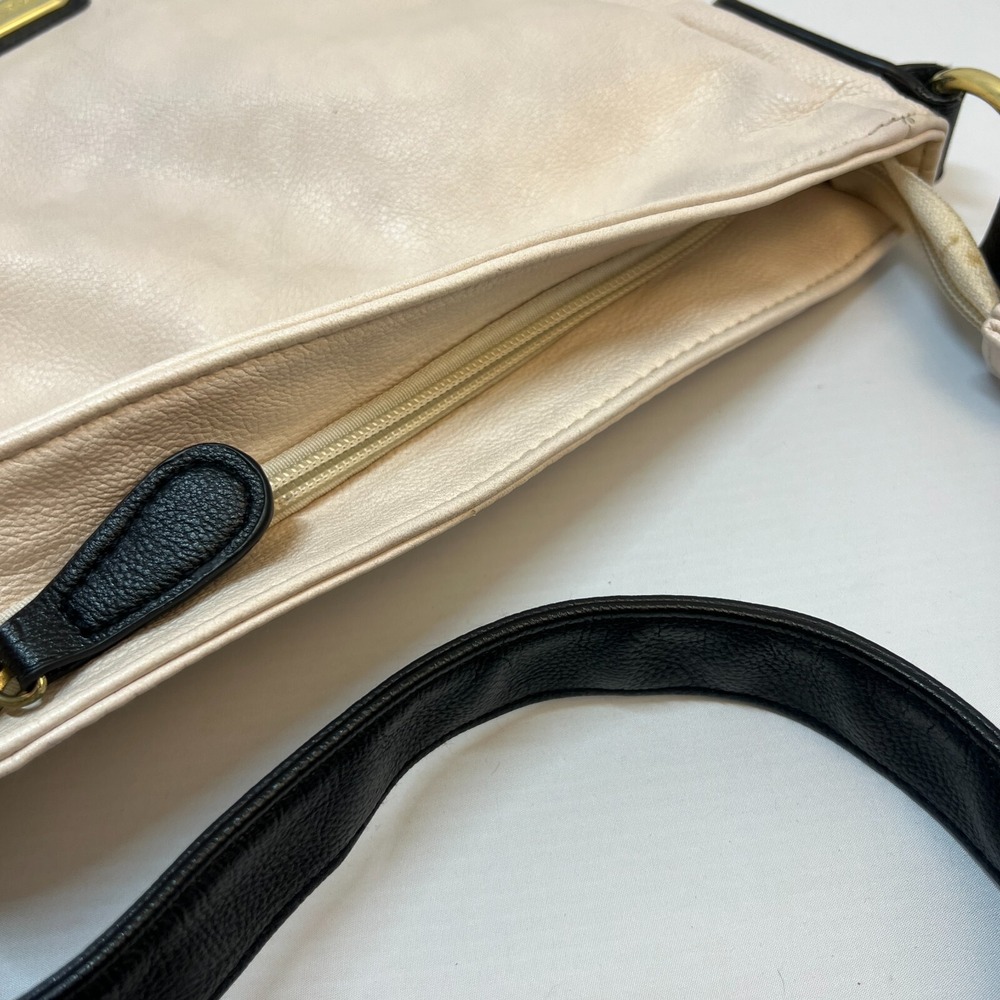 Steve Madden Crossbody Cream Black Faux Leather Handbag Purse‎ Zip Pockets - Picture 11 of 16